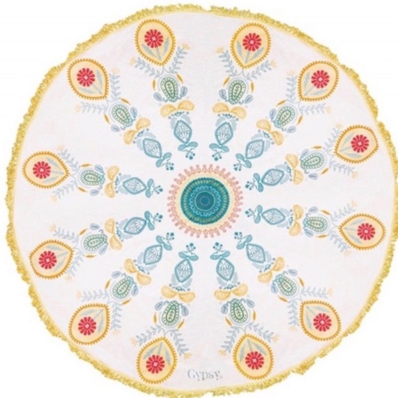 Gypsy 05 Round Beach Towel with Yellow and Blue Accents - Picture 1 of 2